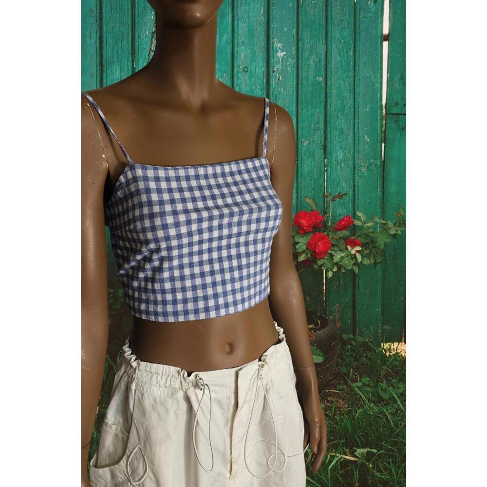 Brandy Melville John Galt adjustable tube top baby blue gingham print size S-M-L